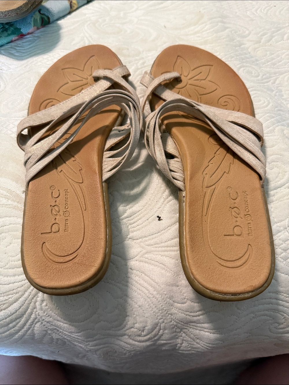 b.o.c. Beige Multi-Strap Slide Sandals